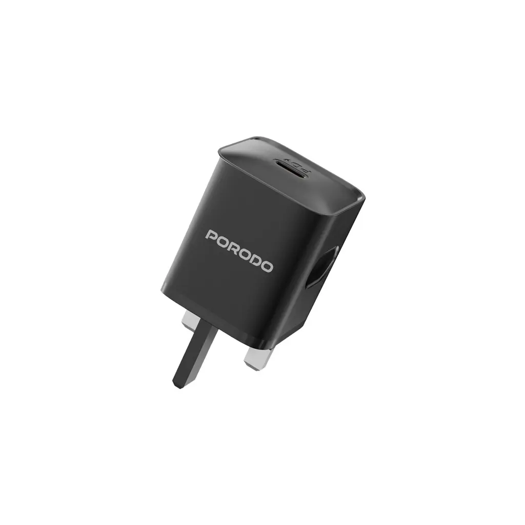 [PD-FWCH023-L-BK] Porodo USB-C Power Delivery Wall Charger with Lightning Cable - Black.webp