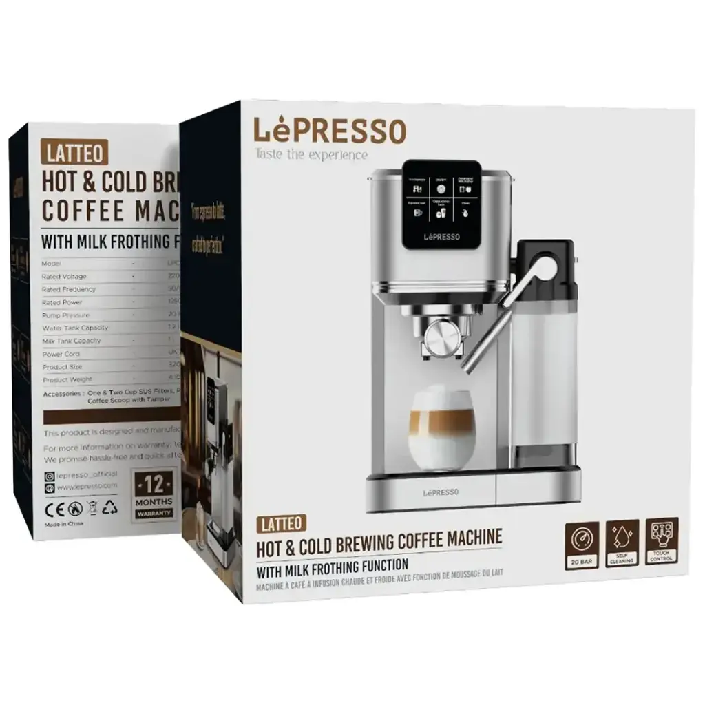LePresso Latteo Hot & Cold Brewing Coffee Machine with Milk Frothing Function - Silver2.webp