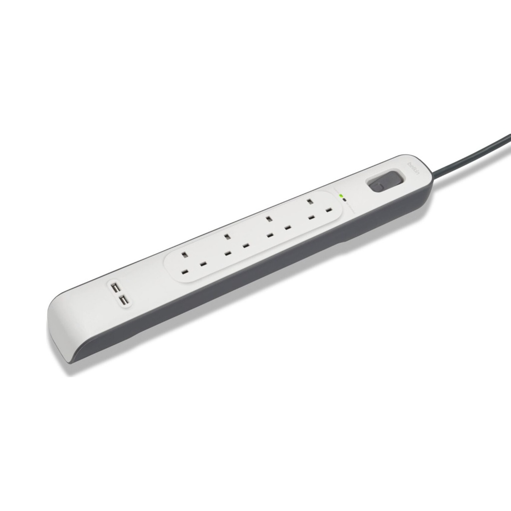 Belkin 4-Outlet Surge Protector with USB Charging, 2m – White – view 3