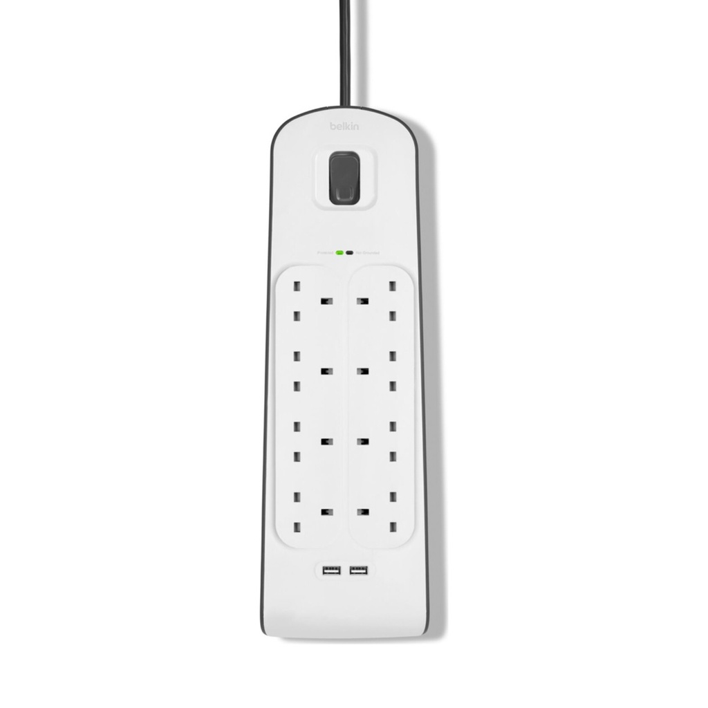 Belkin 8-Outlet Surge Protector with USB Charging, 2m – White – view 3