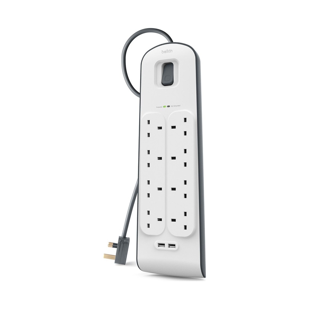 Belkin 8-Outlet Surge Protector with USB Charging, 2m – White – view 4