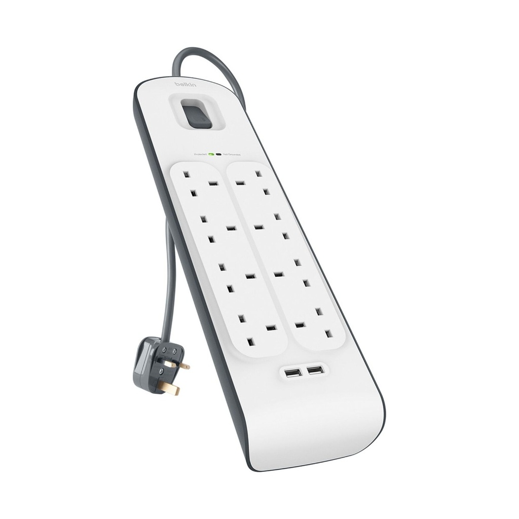 Belkin 8-Outlet Surge Protector with USB Charging, 2m – White – view 5
