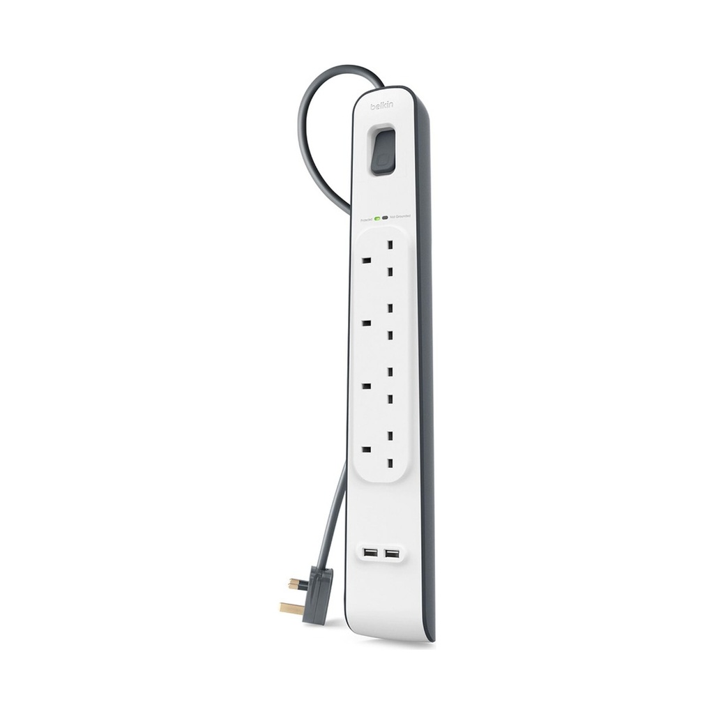 Belkin 4-Outlet Surge Protector with USB Charging, 2m – White – view 2