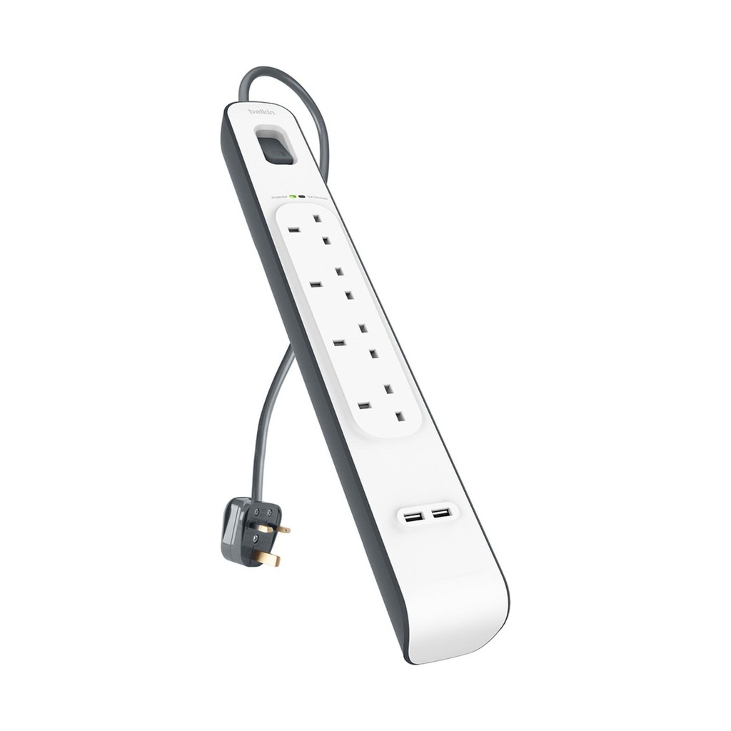 Belkin 4-Outlet Surge Protector with USB Charging, 2m – White – view 3