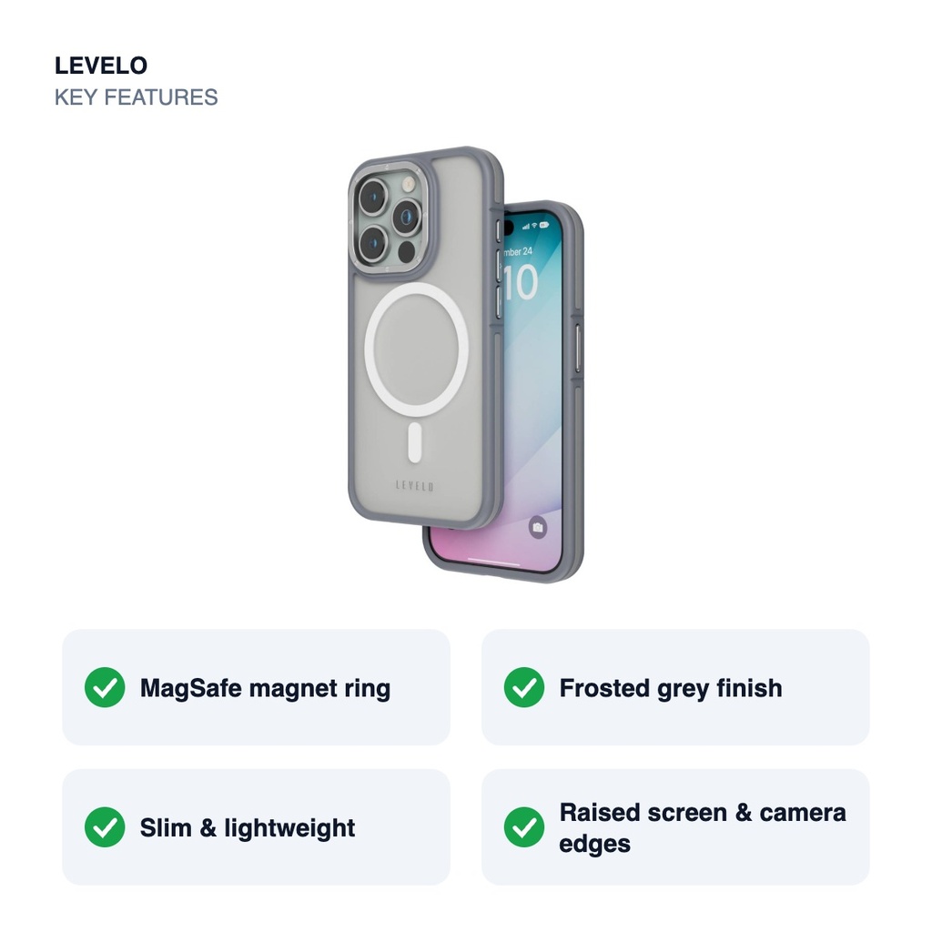 Levelo Rouge MagSafe Case for iPhone 15 Pro Max – Grey – key features