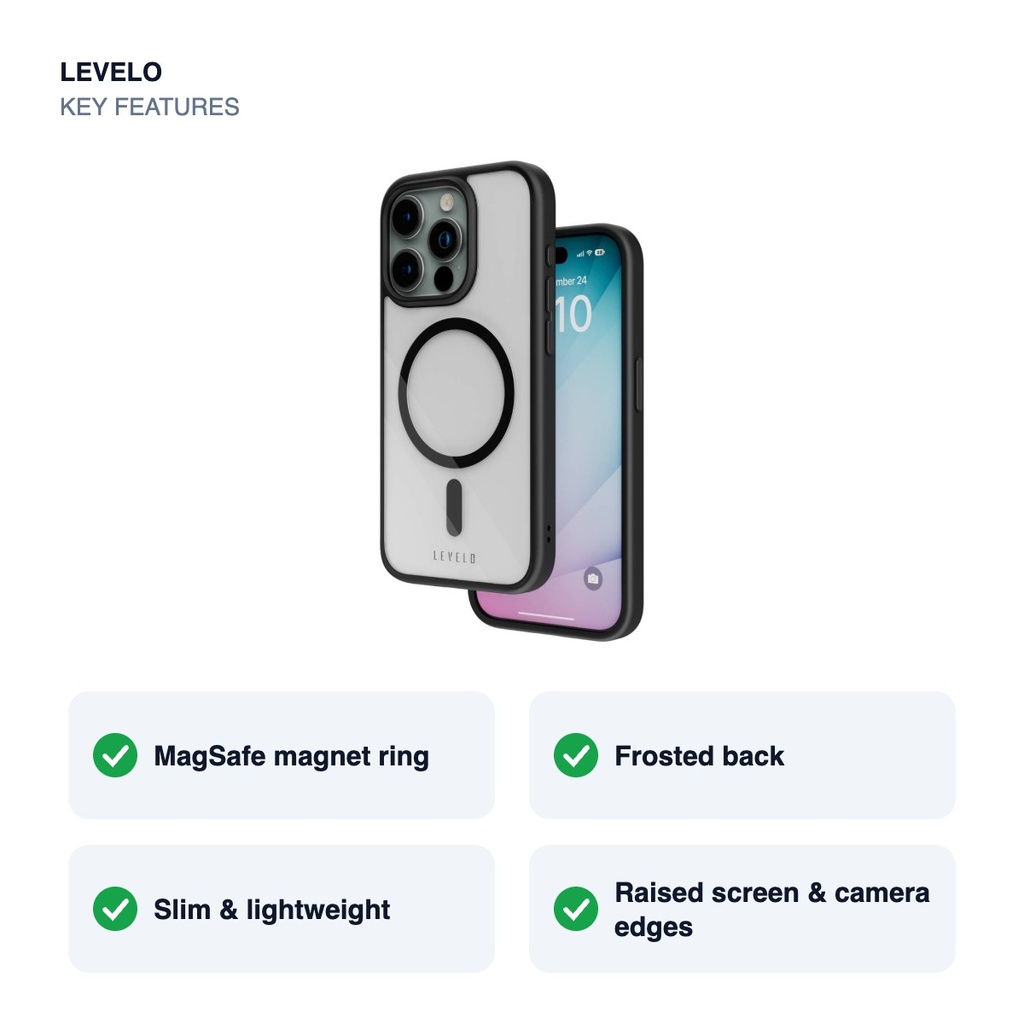 Levelo Solo MagSafe Case for iPhone 15 – Black – key features