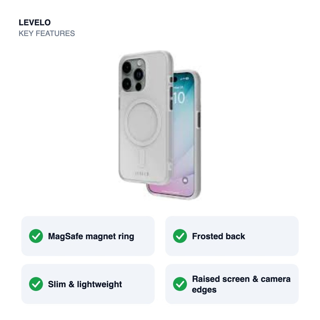 Levelo Solo MagSafe Case for iPhone 15 Pro Max – White – key features