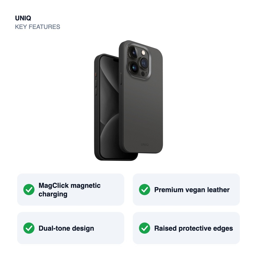 Uniq Lyden DS Hybrid MagClick Case for iPhone 15 Pro – Rhino Grey/Black – key features