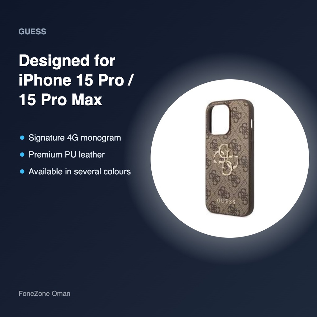 Guess 4G PU Leather Case with Metal Triangle Logo for iPhone 15 Pro / Pro Max – compatibility