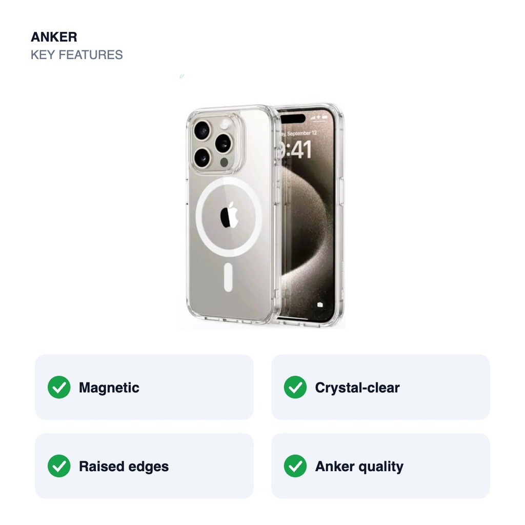 Anker Magnetic Clear Case for iPhone 16 Series – Clear – key features