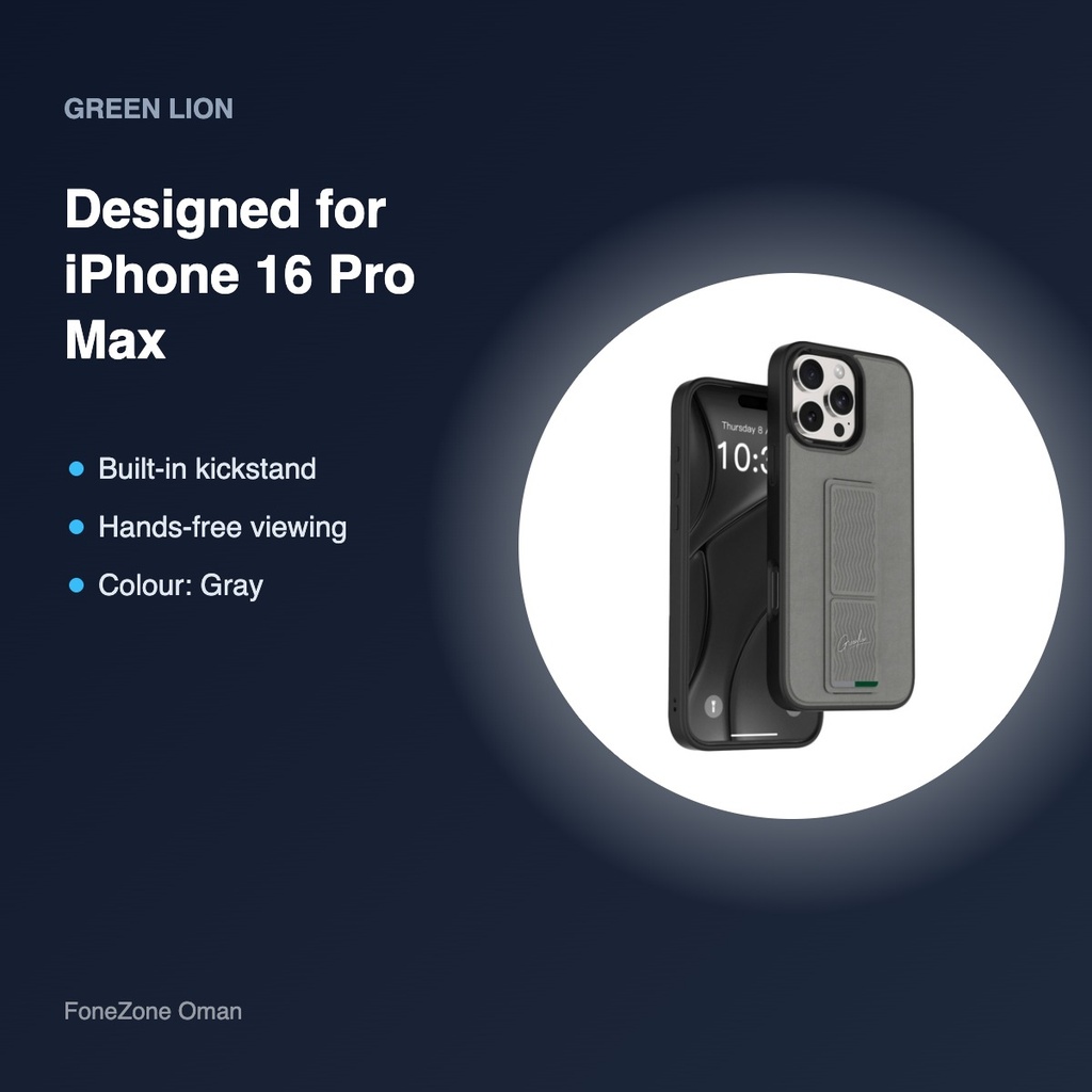 Green Lion Grip-X Kickstand Case for iPhone 16 Pro Max – Gray – compatibility