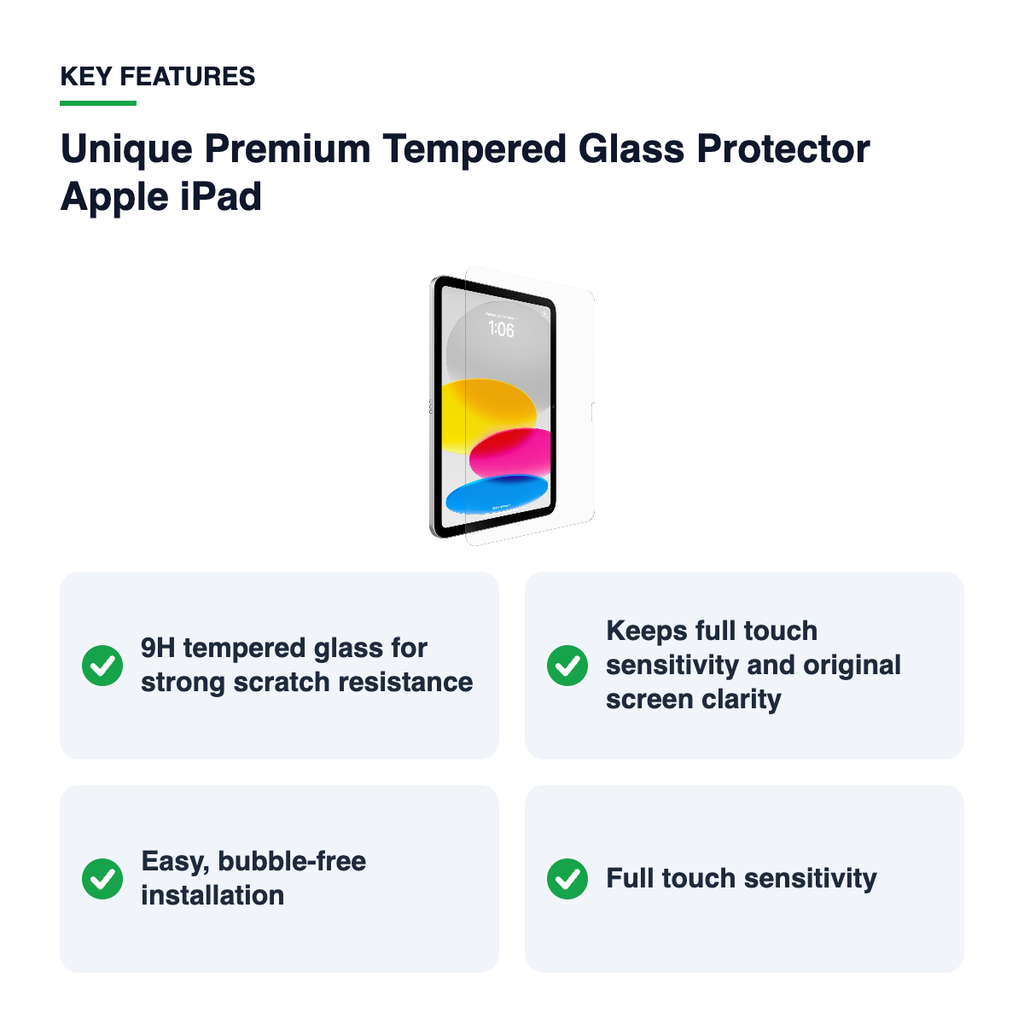Key features – Unique Premium Tempered Glass Protector Apple iPad