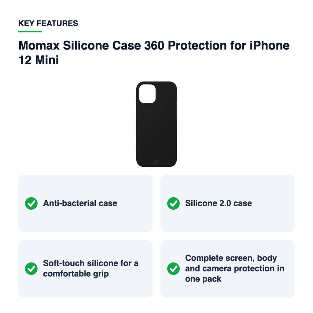 Key features – Momax Silicone Case 360 Protection for iPhone 12 Mini