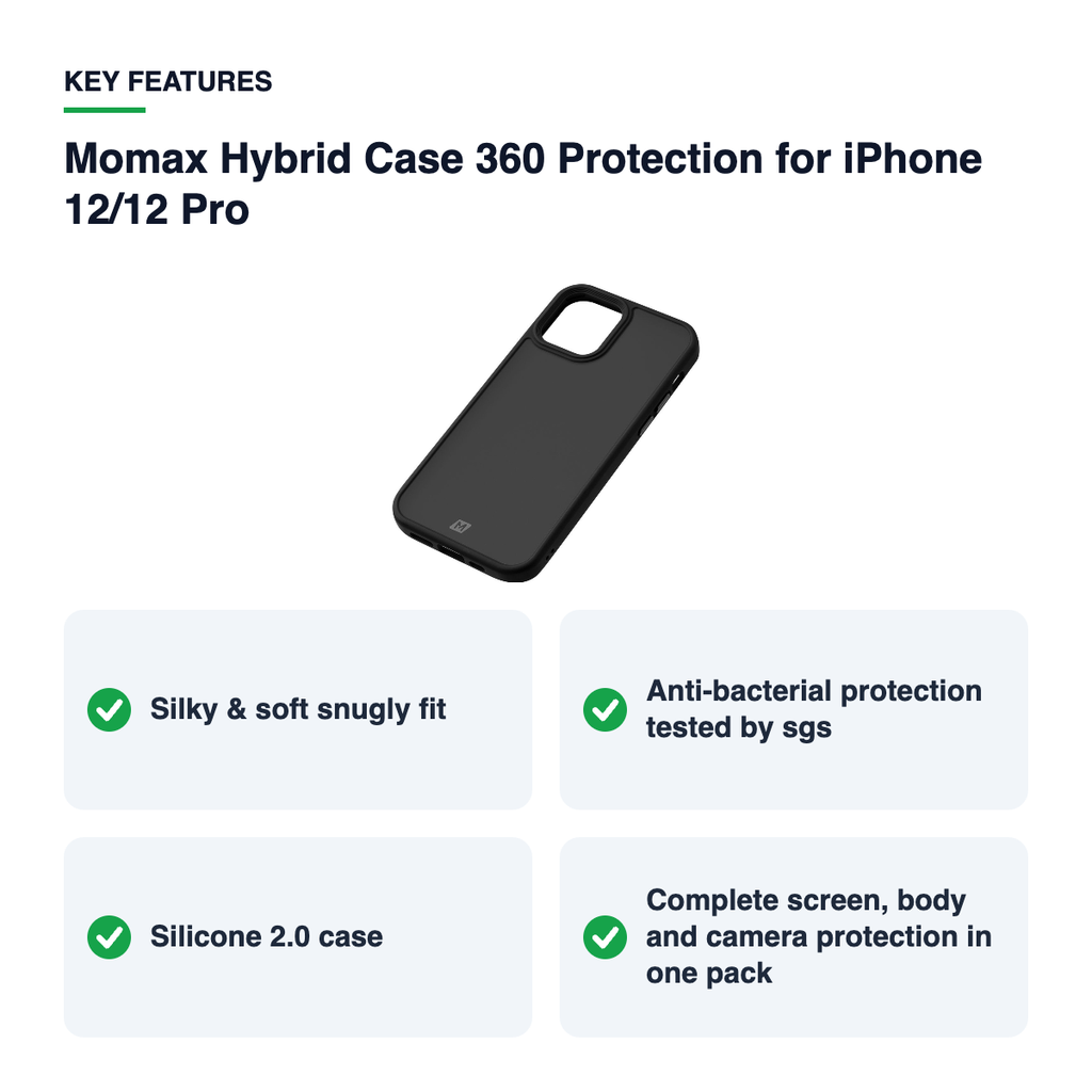 Key features – Momax Hybrid Case 360 Protection for iPhone 12/12 Pro