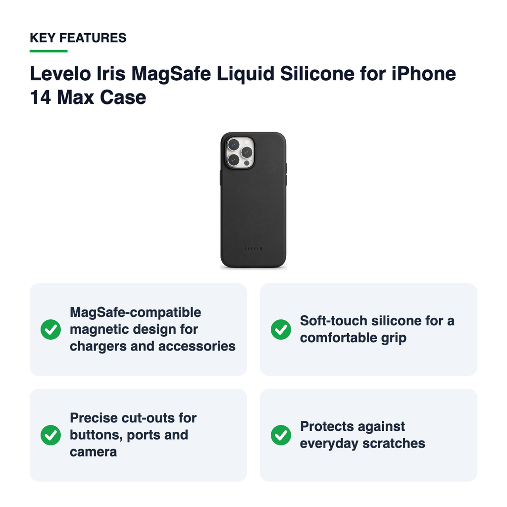 Key features – Levelo Iris MagSafe Liquid Silicone for iPhone 14 Max Case