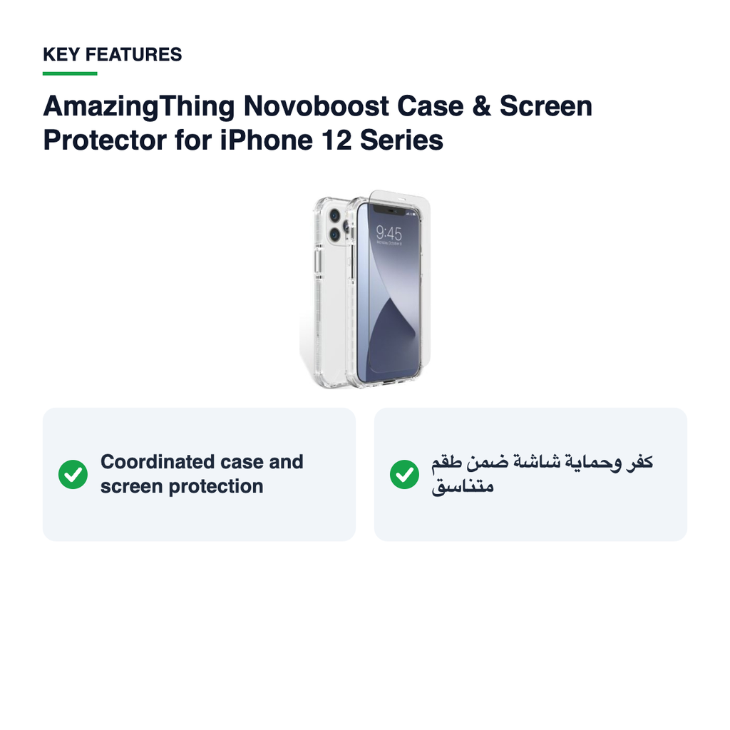 Key features – Amazing Thing Novoboost 3m Drop Proof Clear Case with Screen Protector for Apple