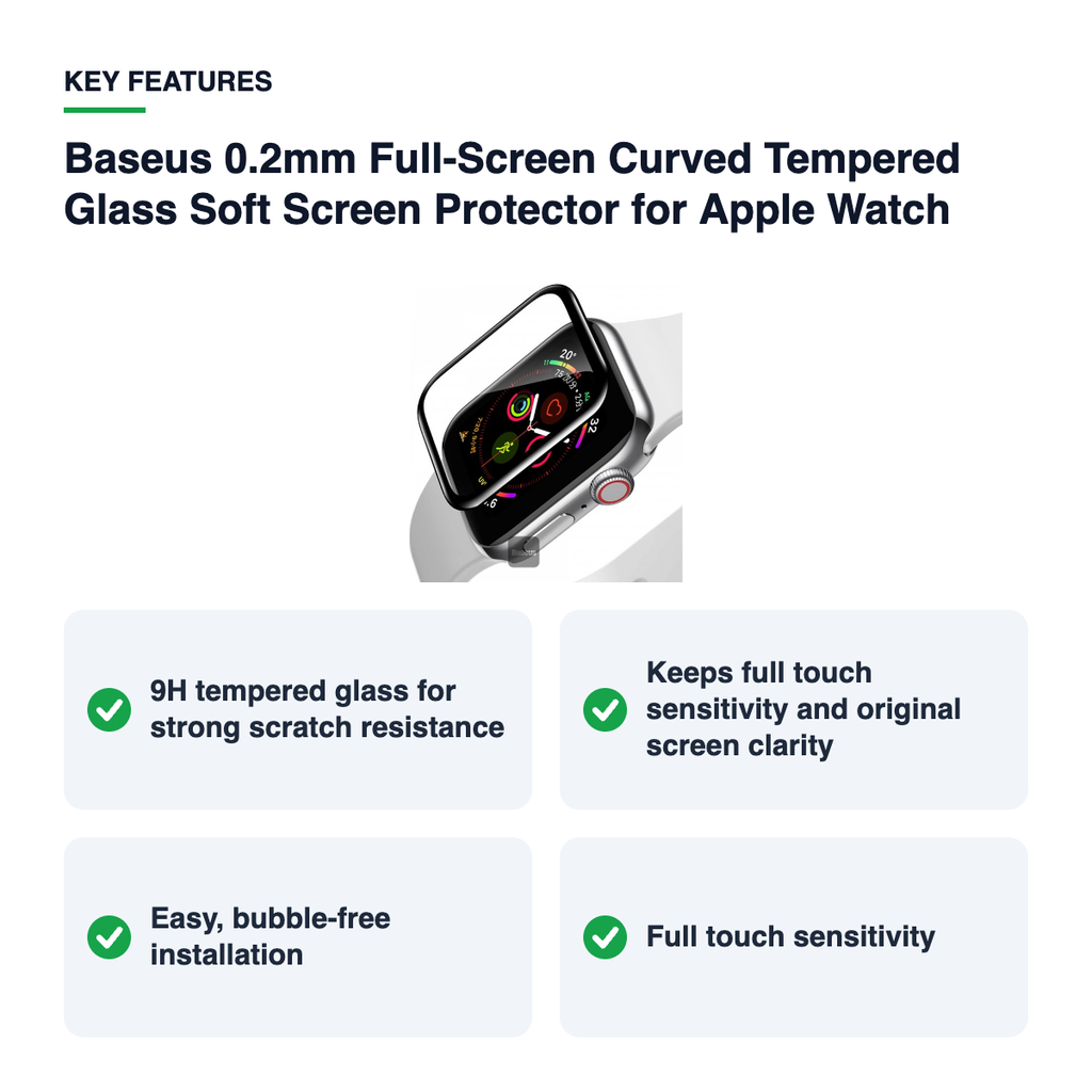 Key features – Baseus 0.2mm Full-Screen Curved Tempered Glass Soft Screen Protector for Apple W