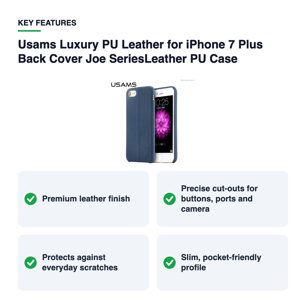 Key features – Usams Luxury PU Leather for iPhone 7 Plus Back Cover Joe SeriesLeather PU Case