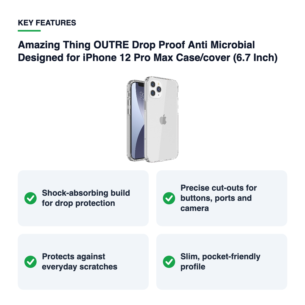 Key features – Amazing Thing OUTRE Drop Proof Anti Microbial Designed for iPhone 12 Pro Max Cas