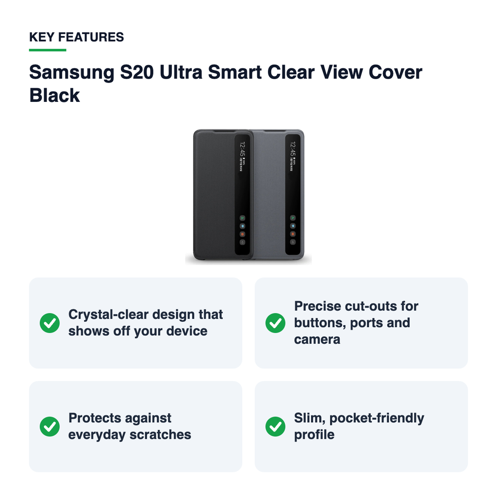 Key features – Samsung S20 Ultra Smart Clear View Cover Black