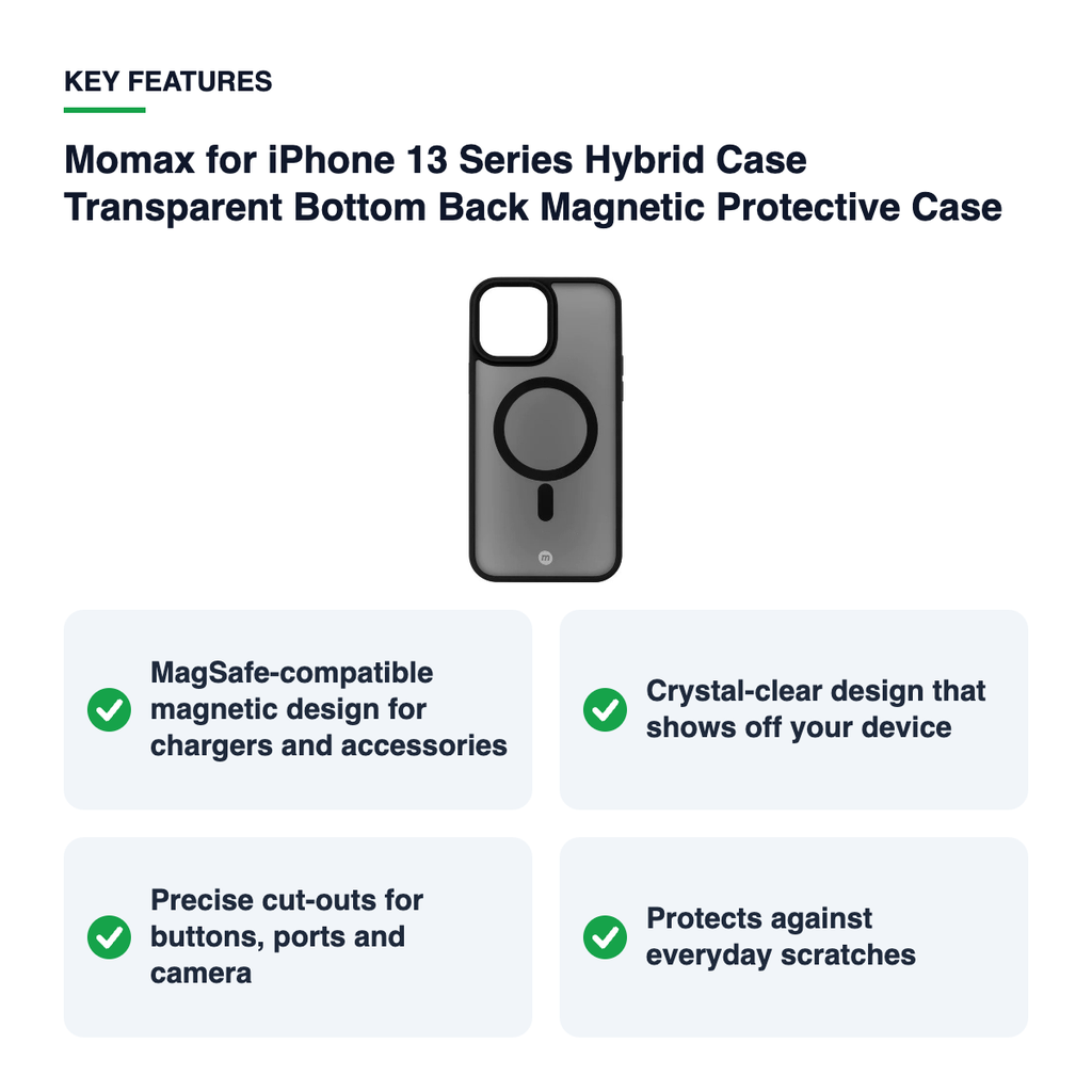 Key features – Momax for iPhone 13 Series Hybrid Case Transparent Bottom Back Magnetic Protecti
