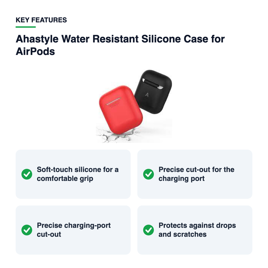 Key features – Ahastyle Water Resistant Silicone Case for AirPods