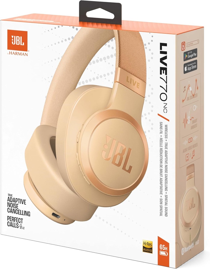 JBL Live 770 NC Wireless Over-Ear Headphones with ANC Technology and 65-Hour Battery Life - Sandstone