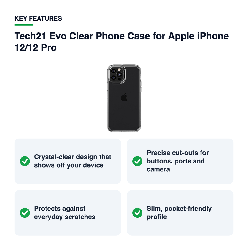 Key features – Tech21 Evo Clear Phone Case for Apple iPhone 12/12 Pro