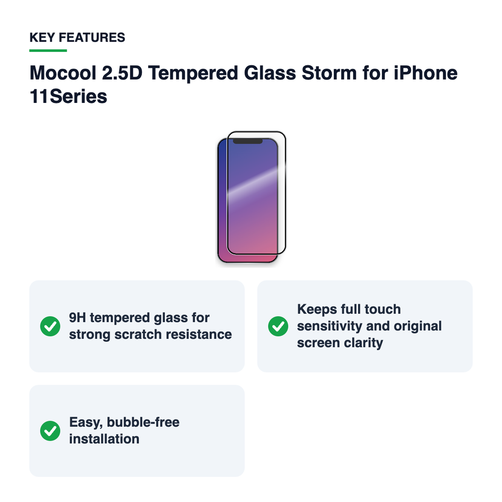 Key features – Mocool 2.5D Tempered Glass Storm for iPhone 11Series