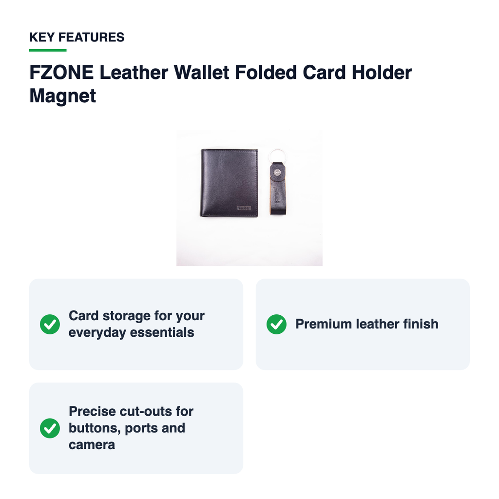 Key features – FZONE Leather Wallet Folded Card Holder Magnet – Black
