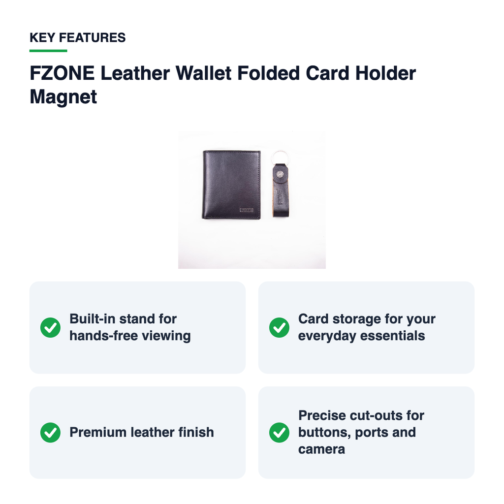 Key features – FZONE Leather Wallet Folded Card Holder Magnet – Black