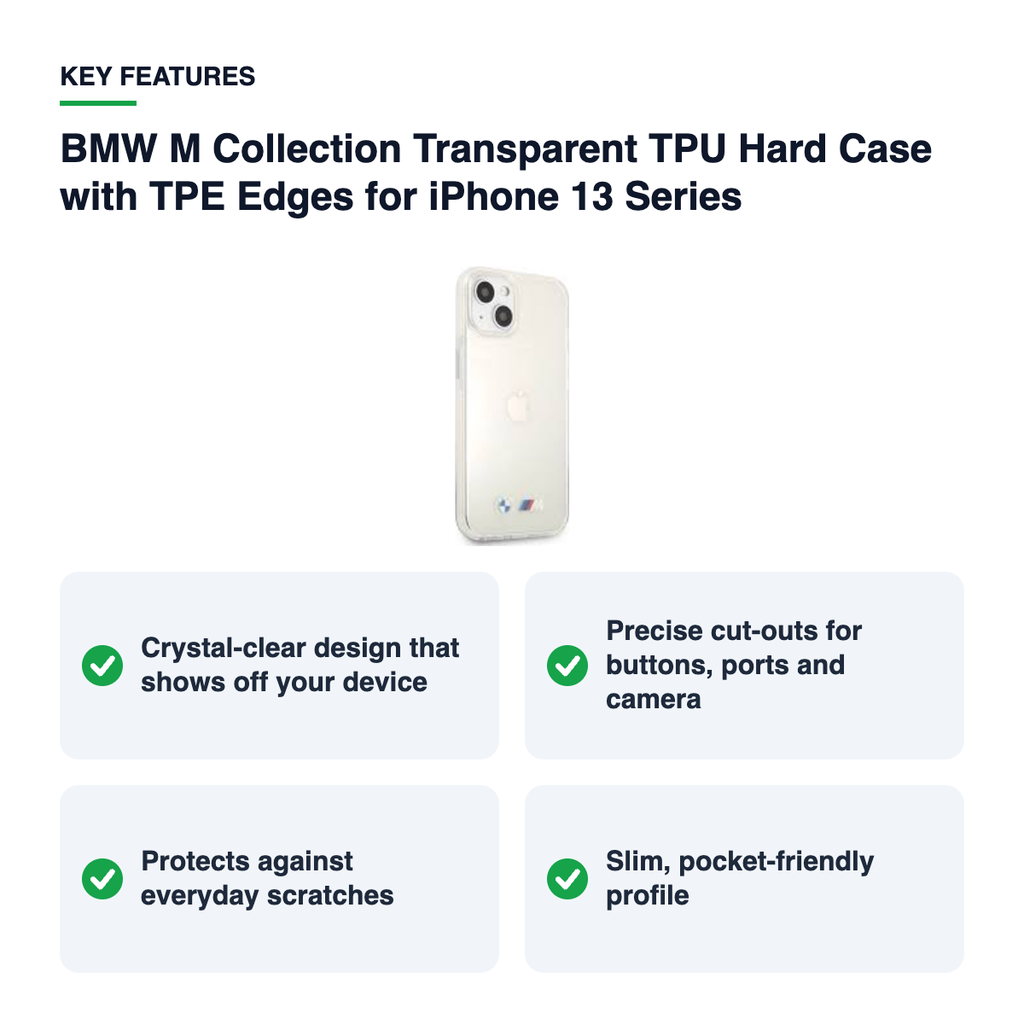 Key features – BMW M Collection Transparent TPU Hard Case with TPE Edges for iPhone 13 Series