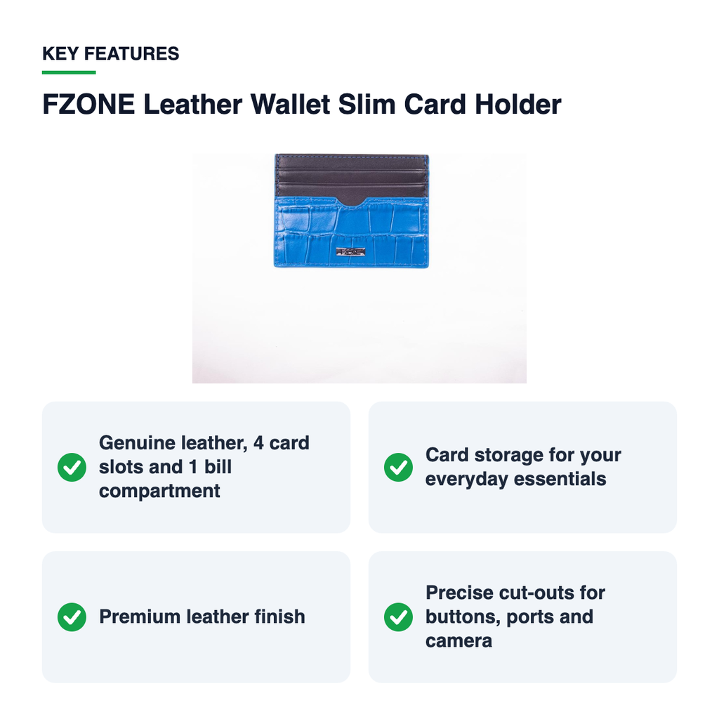 Key features – FZONE Leather Wallet Slim Card Holder – Blue