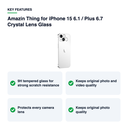 Key features – Amazin Thing for iPhone 15 6.1 / Plus 6.7 Crystal Lens Glass