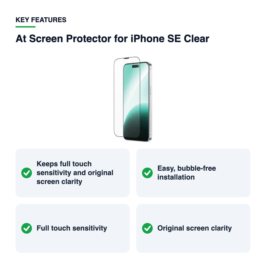 Key features – At Screen Protector for iPhone SE Clear