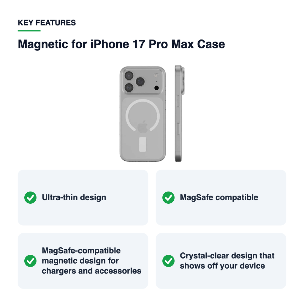 Key features – Magnetic for iPhone 17 Pro Max Case – Clear
