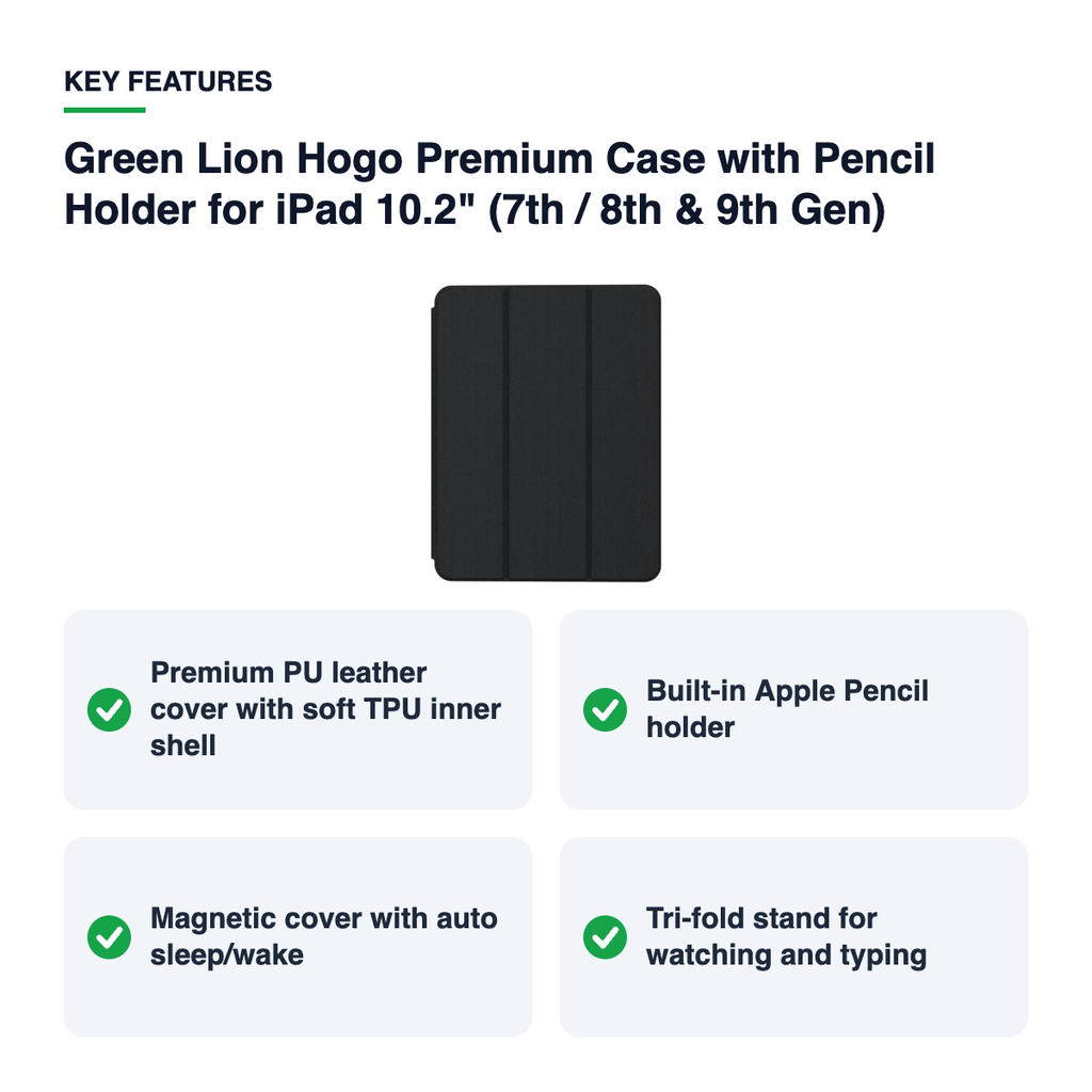 Key features – Green Lion Hogo Premium Case with Pencil Holder for iPad 10.2" (7th / 8th & 9th 