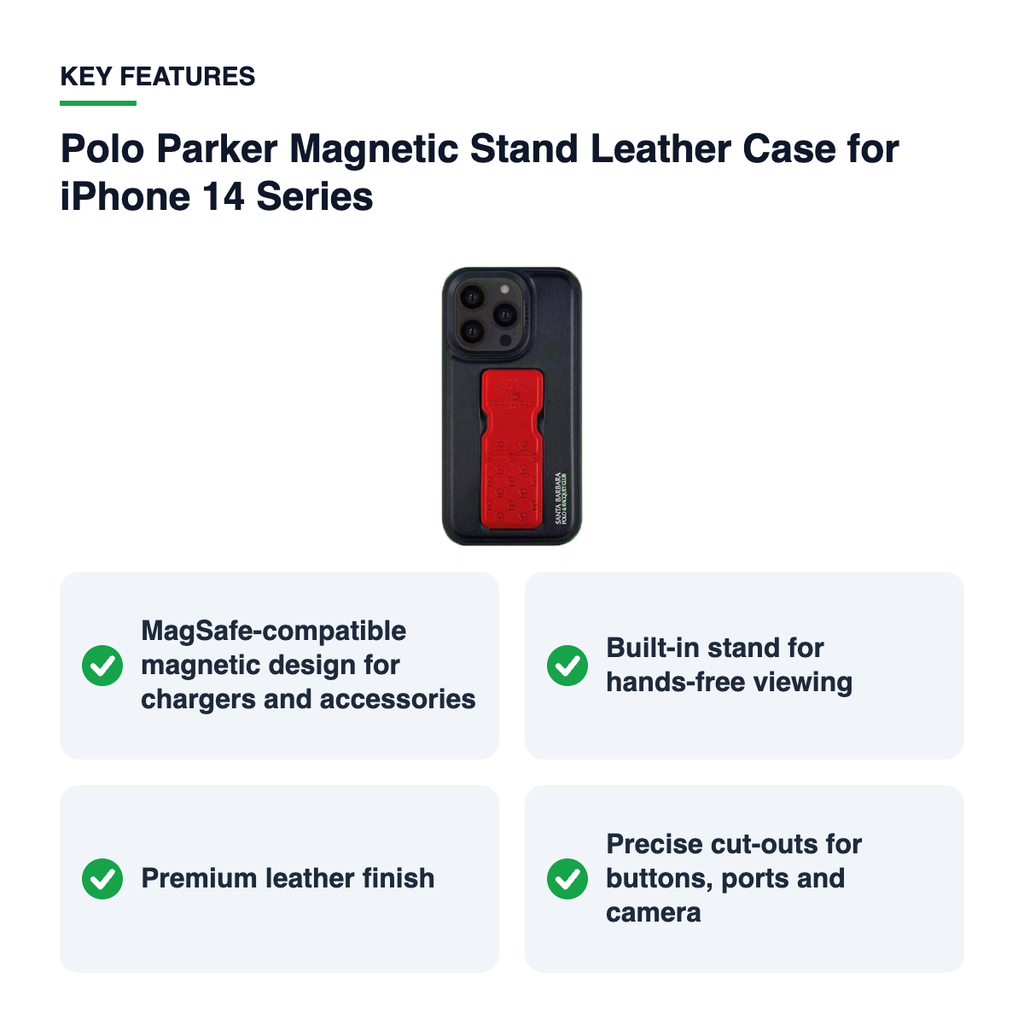 Key features – Polo Parker Magnetic Stand Leather Case for iPhone 14 Series