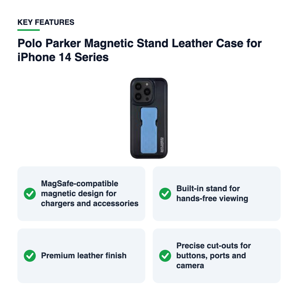 Key features – Polo Parker Magnetic Stand Leather Case for iPhone 14 Series