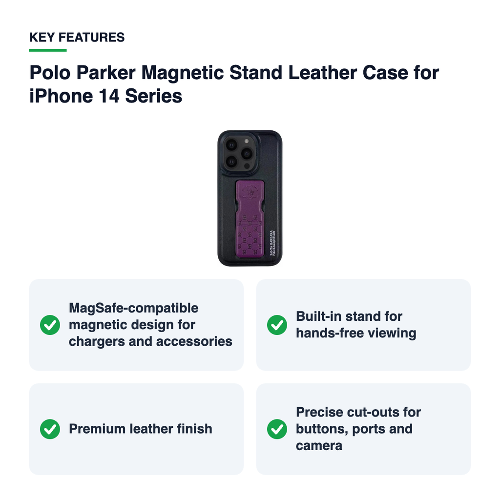 Key features – Polo Parker Magnetic Stand Leather Case for iPhone 14 Series