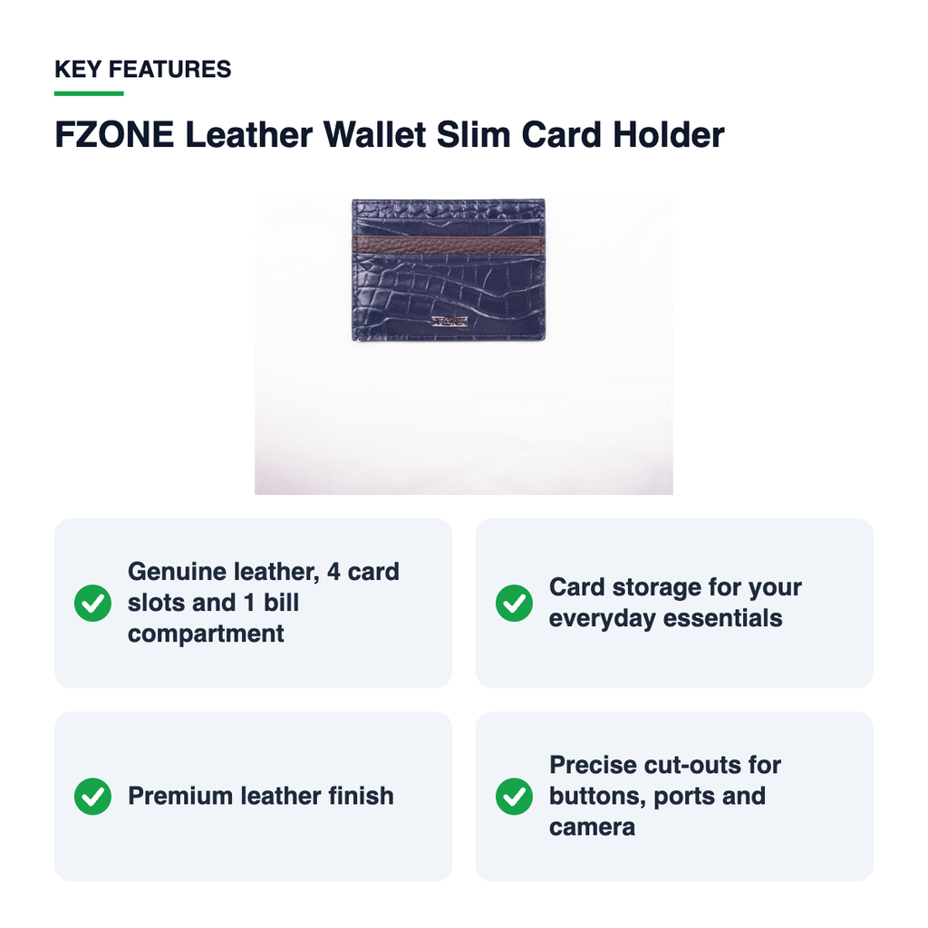 Key features – FZONE Leather Wallet Slim Card Holder – NavyBlue