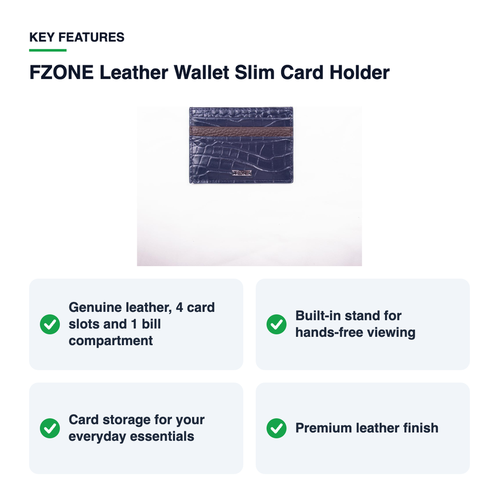 Key features – FZONE Leather Wallet Slim Card Holder – NavyBlue