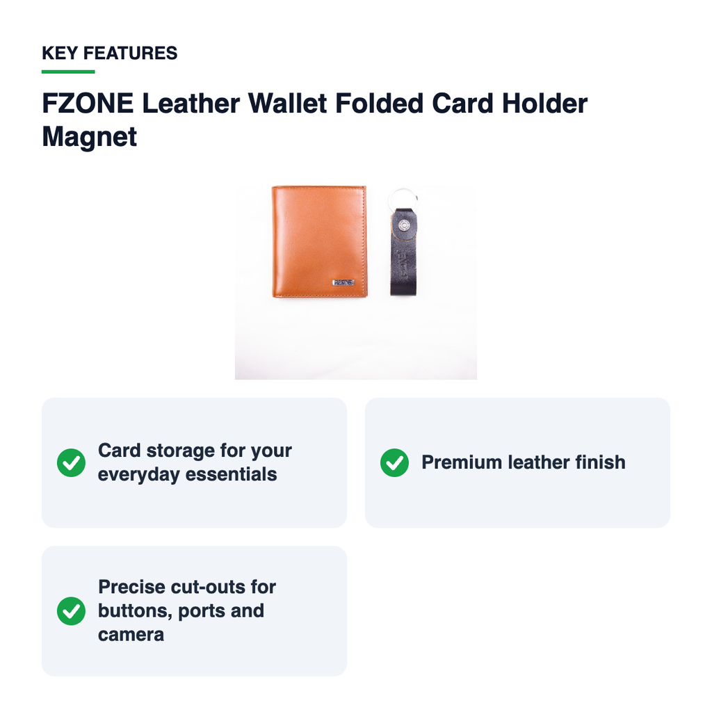Key features – FZONE Leather Wallet Folded Card Holder Magnet – Brown