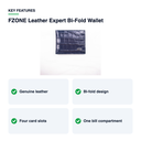 Key features – FZONE Leather Expert Bi-Fold Wallet – Navy Blue