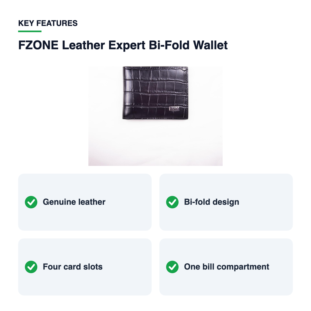 Key features – FZONE Leather Expert Bi-Fold Wallet – Black