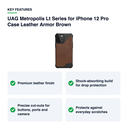 Key features – UAG Metropolis Lt Series for iPhone 12 Pro Case Leather Armor Brown