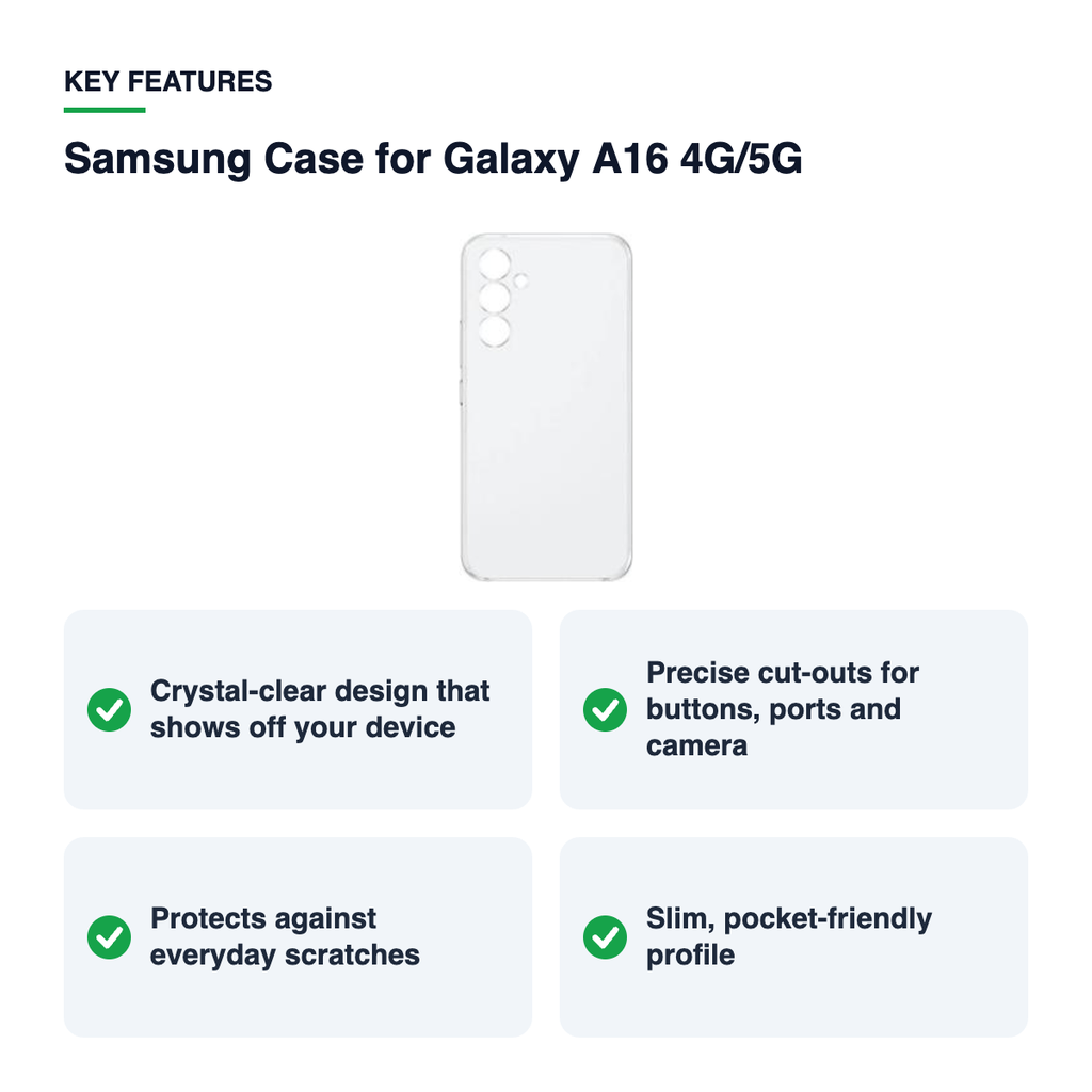 Key features – Samsung Case for Galaxy A16 4G/5G – Clear