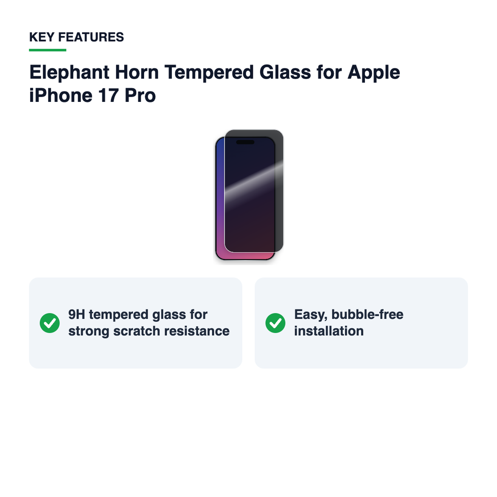 Key features – Elephant Horn Tempered Glass for Apple iPhone 17 Pro – Privacy
