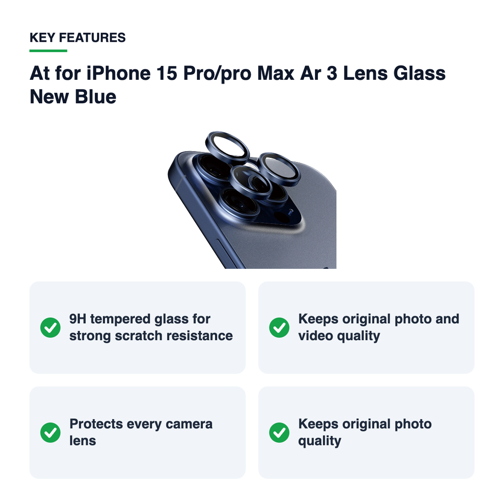 Key features – At for iPhone 15 Pro/pro Max Ar 3 Lens Glass New Blue