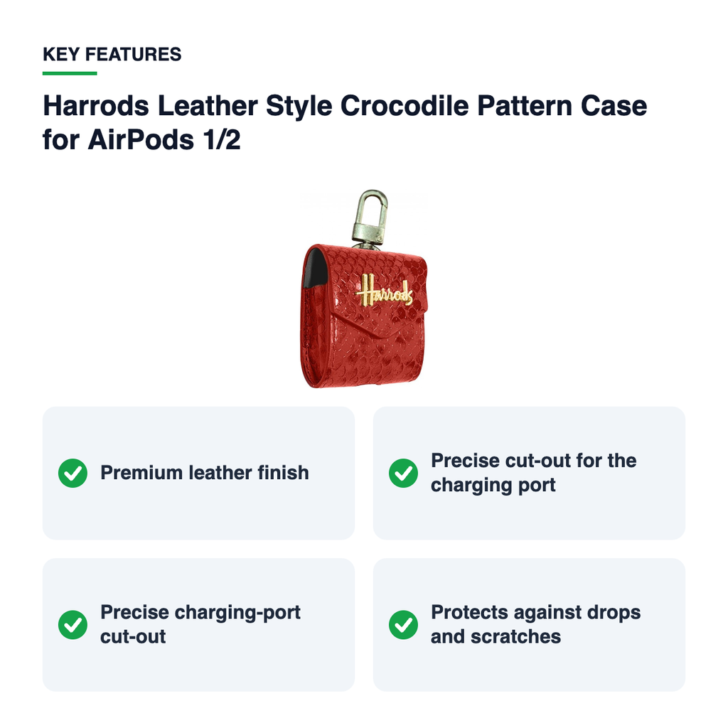 Key features – Harrods Leather Style Crocodile Pattern Case for AirPods 1/2 – Red